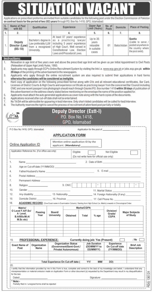 Election Commission of Pakistan Jobs